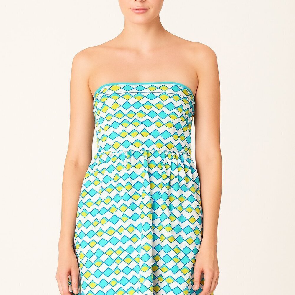 Lusana NWT Organic Cotton Strapless Mini Dress Size 4 Geometric Print